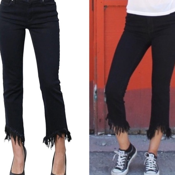 Pistola Frayed Fringe Crop Flare Jeans Black - Picture 3 of 13